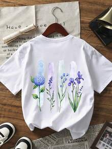 Vintage Damen Blumenprint T-Shirt, 100% Baumwolle Kurzarm, Ideal Für Alltag & Urlaub Top - White - View 2