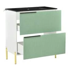 Bathroom Vanity Unit With Ceramic Sink, Single Vanity With MDF Drawers, Freestanding Bathroom Organizer With Sink, Green - Green - View 7