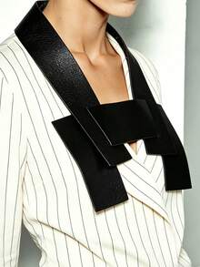 1pc Retro Oversized Square Patchwork Double-Layer PU Leather Detachable Collar Necklace, Fashion Statement Necklace For Women - Black - View 3