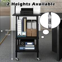 3-Tier Mobile Printer Stand Height Adjustable Wooden Storage Cart For Home Office - Negro - Ver 4