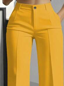 Pantalones rectos de unicolor versátiles y de moda, color blanco, para primavera - Amarillo - Ver 2