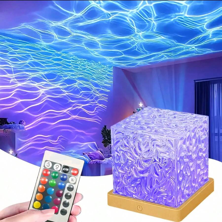 Ocean Wave Projector Light, 16 Colors Luminous Cube Lamp With App & Remote Control, 3D Holographic Water Wave Romantic Ambient Light, Perfect For Kids Room, Party, Night Lighting - Y-RH-FXSBW - 查看 1