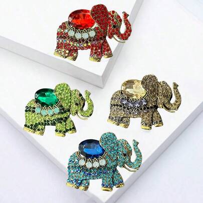 1 pezzo Spilla vintage con rinoceronti in strass, accessorio creativo ed esotico per abbigliamento da donna, spilla da risvolto