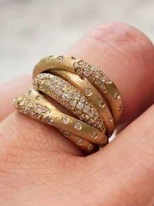 1pc Exquisite Vintage Style Copper Gold Tone Ring For Women, Rhinestone Inlaid, Suitable For Daily Wear, Party, Gift-Giving, Highly Rated - Gold - View 7
