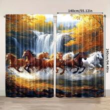 2pcs, Birthday Curtains Horse2 Versatile Durable Polyester (Without Rod, No Movement, No Battery) Holiday Use For Home Decor And Privacy - Multicolor - View 1