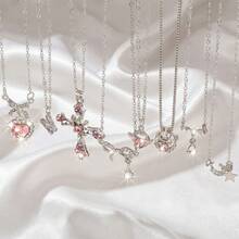 Bộ 5-8 mặt dây chuyền pha lê kiểu Y2K hình trái tim, bướm, hoa tulip, nơ, quà tặng trang sức lấp lánh cho phụ nữ, thích hợp cho tiệc Valentine. - 5 chiếc-AH23923 - Xem 7