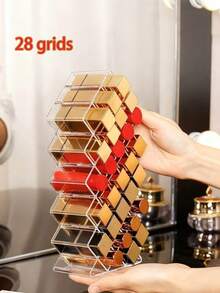 12/16/28 Slots Lipstick Storage Box, Transparent Lipstick Organizer Rack, Minimalist Lipstick Display Stand, Cosmetic Storage, Home Decor, Bathroom Accessories, Gift For Girlfriend - Transparent - View 4