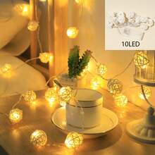 1 pieza Luces de cadena de bola de ratán decorativa interior de 1,5 m/3 m/4,5 m, funcionan con 2 pilas AA (pilas no incluidas), luces de decoración para cabecera de cama, decoración de boda y fiesta, luces de hadas blancas cálidas adecuadas para decoración exterior, estética de dormitorio y decoración navideña - luz cálida - Ver 12