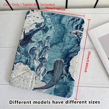 1PC Whale Shark Ocean Map Tablet Cover, Auto Wake/Sleep Y-Shaped Trifold Stand Protective With Pcil Holder, Compatible With Pro 11/11/13 M3/10th/9th/8th/7th G/4/5/10.9/10.2/9..Holiday Accessories. - View 10