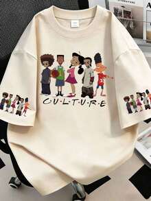 Camiseta de mujer de manga corta, cuello redondo, de estilo casual con estampado de dibujos animados, hecha de fibra de poliéster, lavable a máquina, camiseta de primavera/verano para damas - Albaricoque - Ver 4