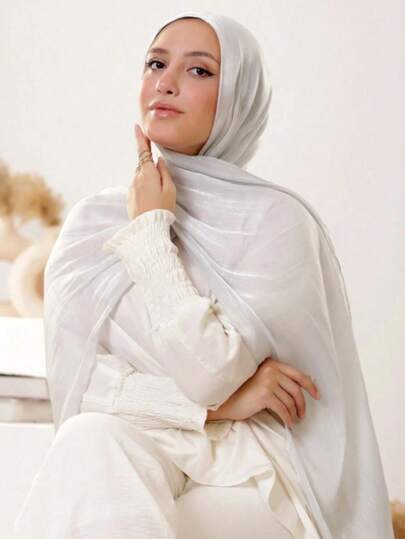 1 chiếc khăn trùm đầu Hijab nữ kiểu dáng tối giản, cổ điển, màu trơn, chất liệu organza bóng mượt, thanh lịch, viền ren, thích hợp cho sinh hoạt hàng ngày, đi chơi và tụ họp.