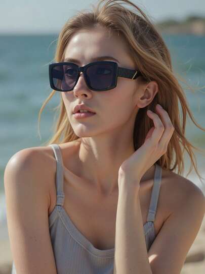 NIESA Retro Square Fashionable 3D Pattern Glasses, High-End Women's Street Style, Beach Party, Driving, Travel Gift, Made Of Vintage PC (Polycarbonate) Material, Suitable For All Seasons