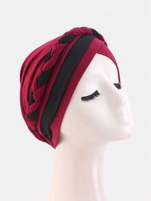 1 pieza Pañuelo de cabeza trenzado de dos colores hecho a mano para mujer, pañuelo de cabeza estilo africano adecuado para uso diario, playa, viaje - Multicolor - Ver 11