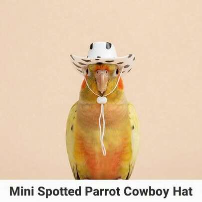 1pc Cowboy Style Mini Pet Hat For Small Birds, Adjustable Cow Print Parrot Hat With Strap, Cute Photo Prop For Budgies Cockatiels Lovebirds, Bird Costume Accessory