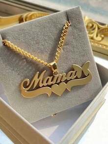 Personalized Matte Stainless Steel Necklace, Customized English Name Pendant, Heart Or Butterfly Shaped - Multicolor - View 12