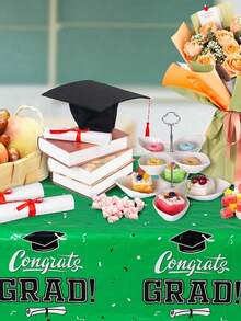 2026 Graduation Ceremony Tablecloth, 220*130cm Disposable PE Material Tablecloth With Graduation Cap Pattern, Congratulatory Graduation Party Supplies, 2026 Graduation Celebration Decoration, Graduation Season Tablecloth, Graduation Decoration, Home Decor, Kitchen Supplies, Tabletop Decor - Design a - View 2