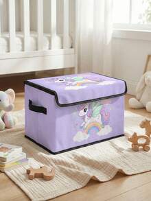 1 pieza Caja de almacenamiento plegable de gran capacidad, cesta de almacenamiento con tapa con estampado de poni y asa, contenedor de almacenamiento multiusos para guardería, dormitorio, ropa de bebé, debajo de la cama, juguetes - Multicolor - Ver 13