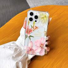 Funda de teléfono con patrón floral creativo y soporte de tarjeta transparente compatible con iPhone 17/17Pro/17ProMax/16/16Pro/16ProMax/15/15Pro/15ProMax/14/13/12/11 - transparente - Ver 1