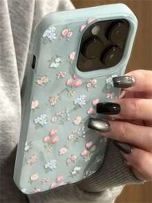 可愛小花紋理摺疊設計手機殼，適用於 iPhone 17、16、15、14、13、12 Pro Max 系列 - 藍色 - 查看 2