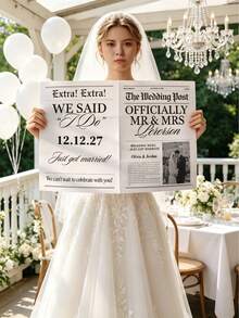 1件客製化婚禮報紙海報，個性化照片與文字印刷，Save The Date 婚禮通知，客製化婚禮禮物，客製化報紙，婚禮紀念品，訂婚新娘派對裝飾，婚禮裝飾，居家展示，特殊場合 - 彩色 - 查看 4