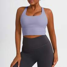 Cross-Back Sports Bra, Nude-Feel Yoga Tank Top, Women's Fitness Yoga Top, Shock-Absorbing Sports Bra - Milk Apricot Color - View 3
