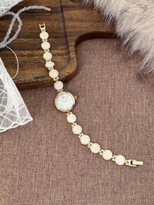 1pc Vintage Round Women's Quartz Watch, Fashionable & Elegant, Suitable For Daily Wear, Birthday Gift, Casual Gatherings And Banquets - Gold - View 6
