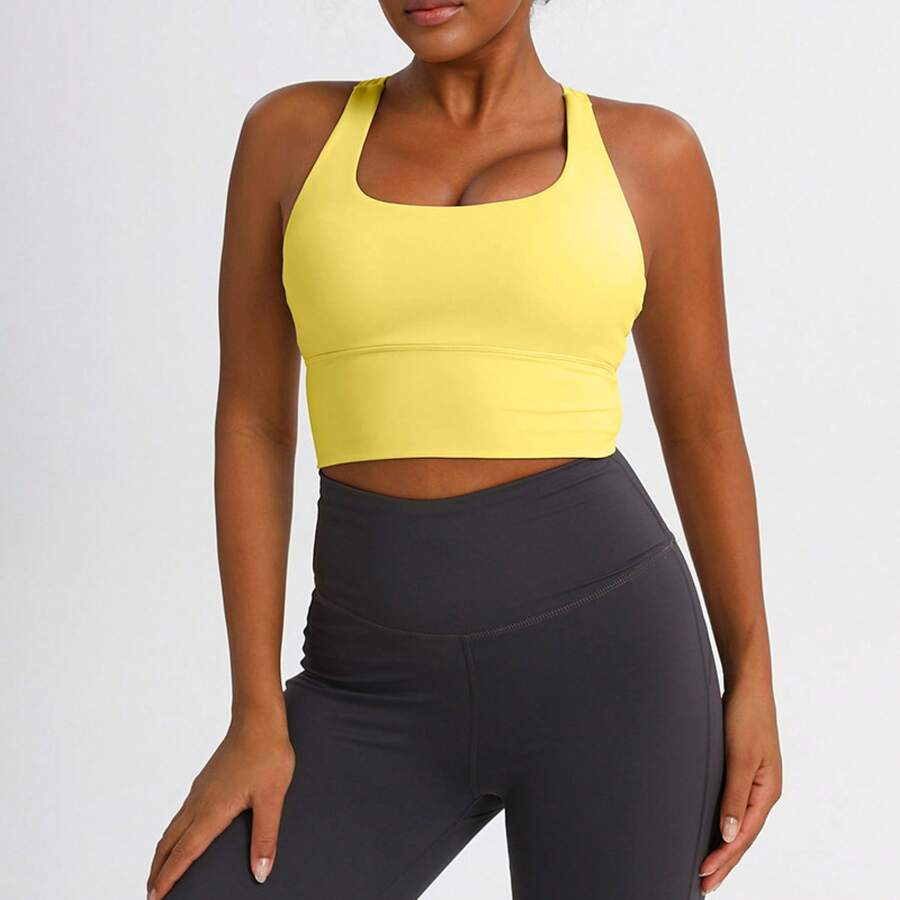 Cross-Back Sports Bra, Nude-Feel Yoga Tank Top, Women's Fitness Yoga Top, Shock-Absorbing Sports Bra - Milk Apricot Color - View 1