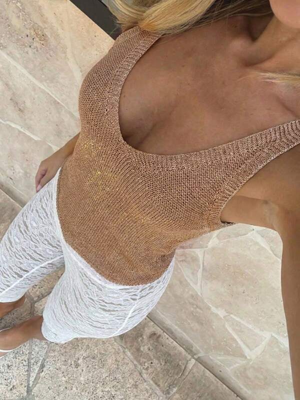 SEREN 2026 Nuevo Cubre-todo de punto de cuello en V color caqui para mujer de la colección Primavera/Verano, de corte corto y ajustado, que transmite un temperamento relajado y suave. Ropa de mujer para Primavera/Verano, uso diario, atuendos para citas, uso casual, vestimenta, capas, ambiente, estilo callejero, cubre-todo de punto casual y sexy para vacaciones en la playa, cubre-todo de punto para mujer, atuendos de vacaciones para mujer, ropa de playa para mujer