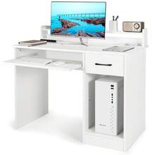 Wooden Computer Desk Adjustable Shelf Keyboard Tray Home Office Workstation - White - View 2