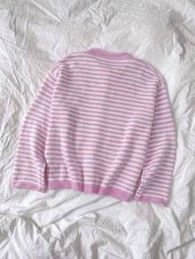 Vivid Style Autumn/Winter New Women's Fashion Street Style Loose Striped Knit Cardigan, Suitable For Street, Airport, Christmas, New Year Pink - Pink - View 5