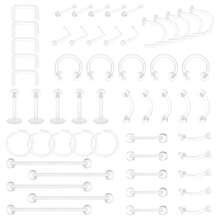 65 Pcs Clear Piercing Retainers For Surgery - Mix Style Acrylic Clear Piercing Kit Retainer - Flexible Nose Rings Septum Retainers Lip Eyebrow Tongue Belly Rings Industrial Barbell - 如圖所示 - 查看 8