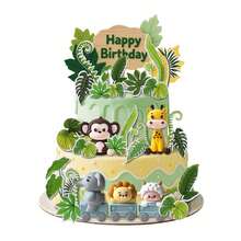 17pcs Jungle Wild Cake Decorations, Hunting Animal Cake Toppers, Jungle Gender Reveal Party Decorations, Suitable For Birthday Party, Animal Theme Party, Hunting Theme Party, Holiday Celebration, Adding Fun To Any Special Occasion - Multicolor - View 1