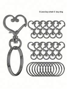20pcs Heart-Shaped Rotating Keychain Clips, 10 Hooks + 10 Key Rings, Colorful Metal Spring Clasps DIY Jewelry Making Materials, 4 Colors - Heart-shaped Keychain/double Ring - View 10