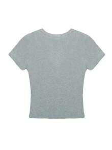Women's American Style V-Neck Regular Shoulder Short Sleeve T-Shirt, Slim Fit Minimalist Versatile Flattering Top Casual - Grey - View 3