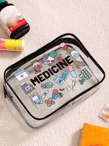 Transparent Medical Storage Bag, Waterproof PVC Travel Toiletry Bag, Mini Cosmetic Bag, Medical Bag, Travel Essentials, Zipper Portable Cosmetic Organizer Bag, Transparent PVC Toiletry Bag, Waterproof Storage Bag, Transparent Storage Bag, Cable And USB Port Storage Bag - Multicolor - View 6