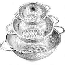 Bộ 3 rổ lọc đa năng bằng thép không gỉ - Rổ lưới dày dặn có tay cầm kép, dùng để lọc và rửa rau củ quả. - Giỏ lọc - Xem 2