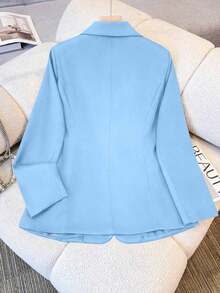 Chaqueta de blazer de unicolor con solapa para mujer, de manga larga con botones y bolsillos, adecuada para otoño, invierno y primavera.Chaqueta de oficina de manga larga, prenda exterior versátil para negocios y hogar, apta para otoño, invierno y primavera - Azul - Ver 4