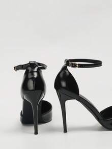 European And American Minimalist Hollow-Out Women's Shoes, Pointed Toe Thin Heels Slip-On Sandals - Black - View 2