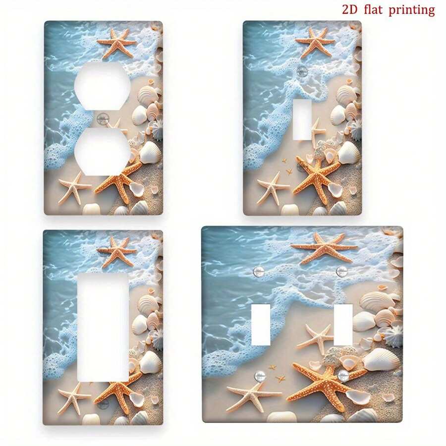 Beach Theme Outlet Cover Plate - Ocean Decor Switch Faceplate With Seashell And Starfish Pattern - No Wiring Needed, Easy Installation - Suitable For Lighting Switch, Ceiling Fan, Bathroom, Living Room - Rustic Nautical Style Decor, Elegant Home Accent, Romantic Coastal Charm, 2D Flat Design - beraneka warna - View 1