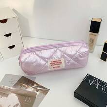 High-Quality Compact Cosmetic Bag, Suitable For Middle/High School Girls, Portable Makeup Brush Holder, Simple Solid Color, Soft & Cute Texture, Lightweight & Compact, Durable & Water-Resistant, Zipper Closure, Compartmentalized Storage, Versatile, Fresh Japanese Style, Gentle Korean Style, Minimalist American Style, Campus Stationery & Makeup Tool Organizer - A - View 12