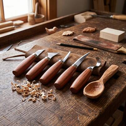 Wood Carving Knife Set, Ergonomic Wooden Handle Whittling Tools For DIY Woodworking, Spoon Carving & Sculpting Crafts