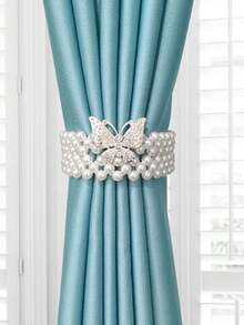 1 pieza/2 piezas de borlas de cortina con perlas y forma de mariposa con incrustaciones de strass con banda elástica como regalo para cumpleaños o graduación - Blanco - Ver 5