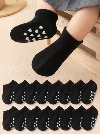 20/10/1 Pair Baby Anti-Slip Heart Dotted Boat Socks, Toddler Crawling Socks With Grip, Black Color Matches All Outfits, For 0-3 Years Old Boys And Girls, Suitable For Indoor And Outdoor Wear, Daily Outfit And Gift