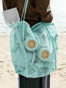 1pc Beach Toy Bag, Large Capacity Foldable Beach Tote Bag, Suitable For Storing Toys, Shells, Clothes And Towels During Beach Play (Made Of Lightweight Mesh Material, Please Do Not Overload With Heavy Items, Not For General Outdoor Or Shopping Use) - Green - View 2