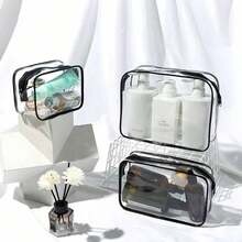 Questo set di tre borse da toilette da viaggio trasparenti include una borsa da toilette da viaggio trasparente 3-in-1 con cerniera, una borsa di stoccaggio trasparente, una borsa di stoccaggio impermeabile con cerniera, portatile e lavabile, ideale per viaggi di casa, ufficio e scuola, e una borsa da toilette da viaggio in PVC impermeabile portatile. È unisex. - Multicolore - Visualizzare 5