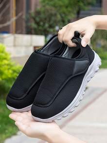 Adjustable Hook And Loop Shoes For Elderly, Middle-Aged And Older Parents With Swollen Feet, Soft Bottom, Lightweight, Wide Toe Box, Breathable, Casual Sports Shoes For Outdoor Wear - Black - View 1