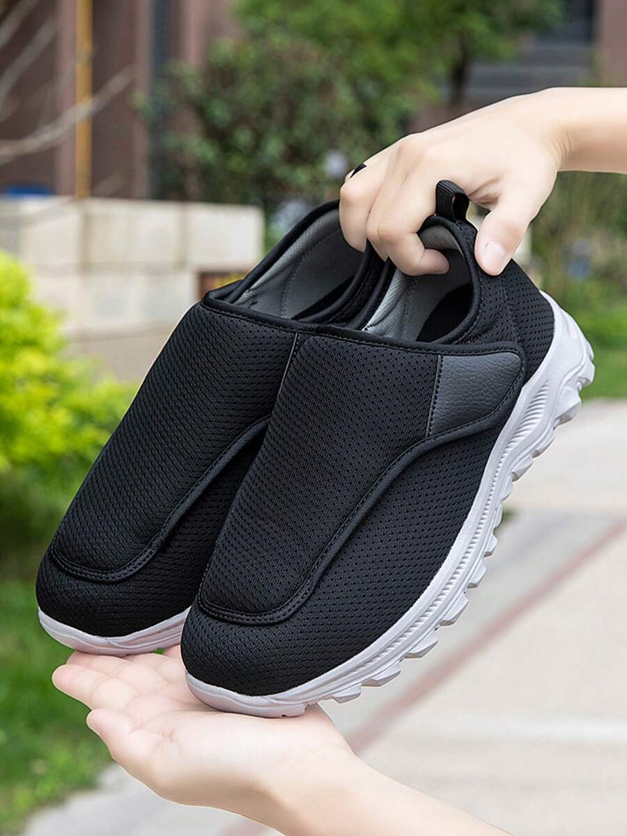 Adjustable Hook And Loop Shoes For Elderly, Middle-Aged And Older Parents With Swollen Feet, Soft Bottom, Lightweight, Wide Toe Box, Breathable, Casual Sports Shoes For Outdoor Wear - Black - View 1