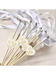 13pcs Ribbon Wands, White/Pink Ribbon Sticks With Heart Thank You Cards, Wedding Ceremony Decor, Loose Ribbon Dancer Wands, Sparklers, Wedding Farewell Items, Party Favors, Streamers, Suitable For Party Celebration Decor, Wedding Celebration Decor, Ribbon Sticks - Multicolor - View 10