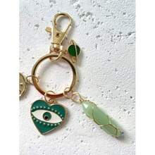 1pc Natural Stone Green Quartz Evil Eye Planet Moon Sun Turquoise Pendant Keychain Bag Charm Decor Light Versatile Minimalist Atmospheric Retro Small Gift For Daily Use Car Accessories School Cute Goth Y2k Bag Charms Lanyards With Id Holder Christm - 多色 3 - 查看 4