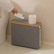Modern Bamboo Bathroom Storage Rack (With Cover) - Stylish Toilet Paper Holder And Storage Basket, Window View Design, Covered Tissue Box, Home Organization Assistant, Storage Basket, Box And Container - Multicolor - View 8